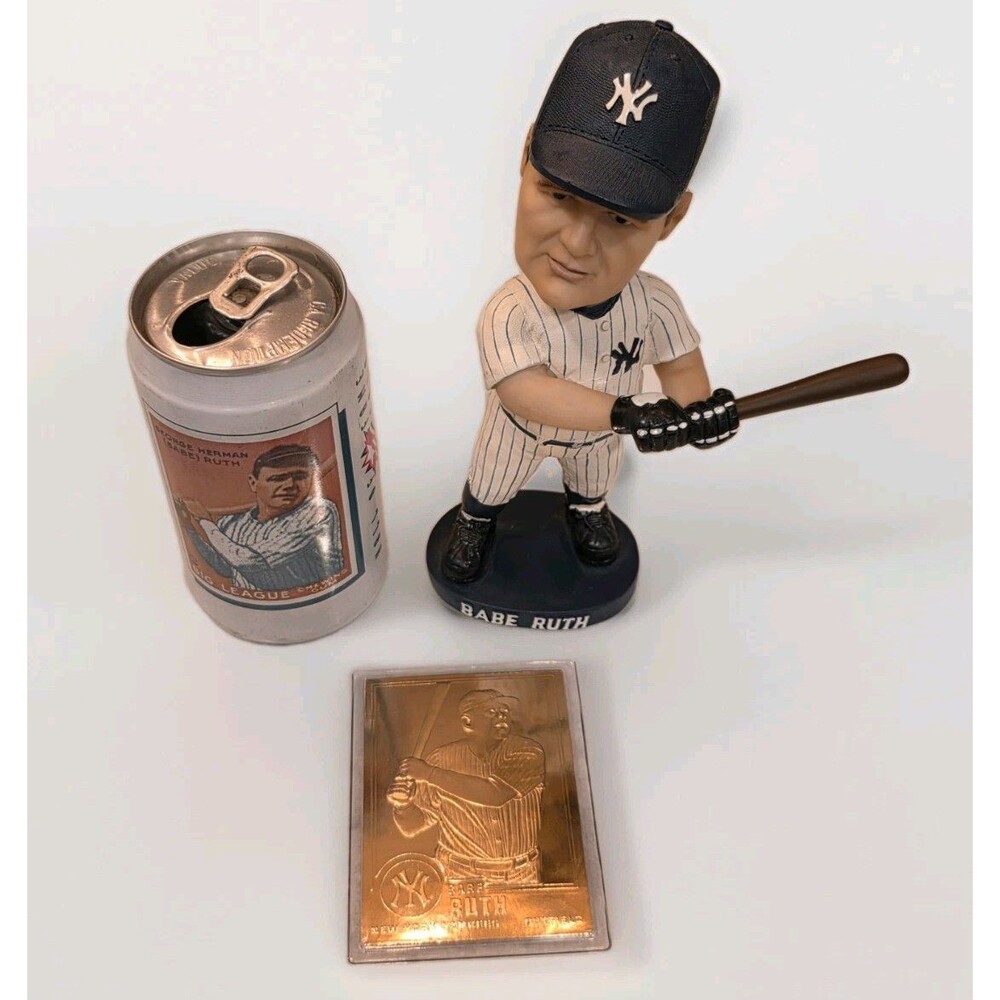 Vintage Babe Ruth New York Yankees Bundle Bobble Head 22k Gold Card Soda Can